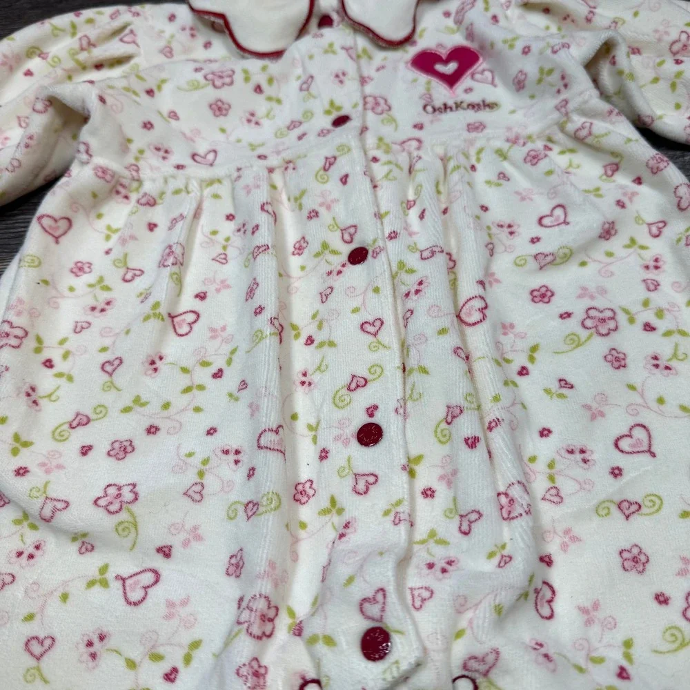 Vintage OshKosh B'Gosh Baby Girl Floral‎ Heart Bubble Romper Size 3-6 Months